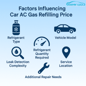 Factors influence car AC gas refilling price