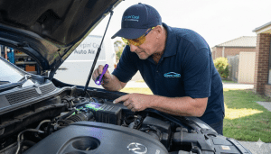 Car air conditioning refrigerant leak detection in Mt Cotton using UV dye